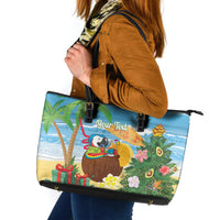 Chilling Parrot Hawaii Summer Christmas Personalized Leather Tote Bag It's 5 O'Clock Somewhere Beachy Vibes