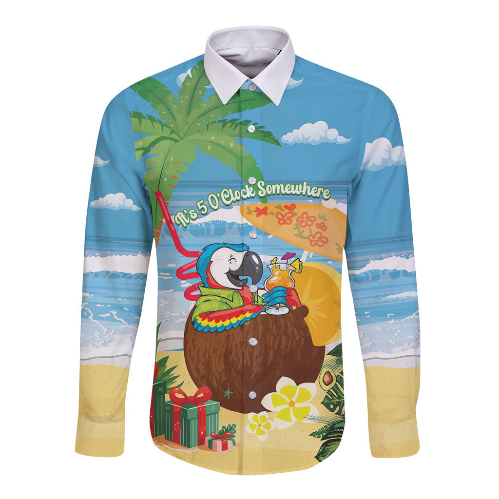 Chilling Parrot Hawaii Summer Christmas Personalized Long Sleeve Button Shirt It's 5 O'Clock Somewhere Beachy Vibes LT14 Unisex Blue - Polynesian Pride