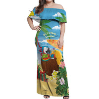 Chilling Parrot Hawaii Summer Christmas Personalized Off Shoulder Maxi Dress It's 5 O'Clock Somewhere Beachy Vibes