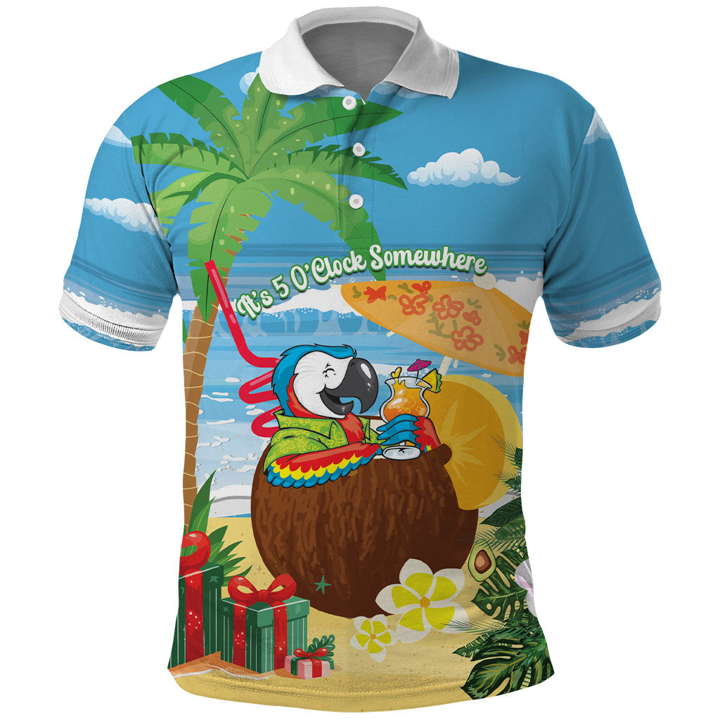 Chilling Parrot Hawaii Summer Christmas Personalized Polo Shirt It's 5 O'Clock Somewhere Beachy Vibes LT14 Blue - Polynesian Pride