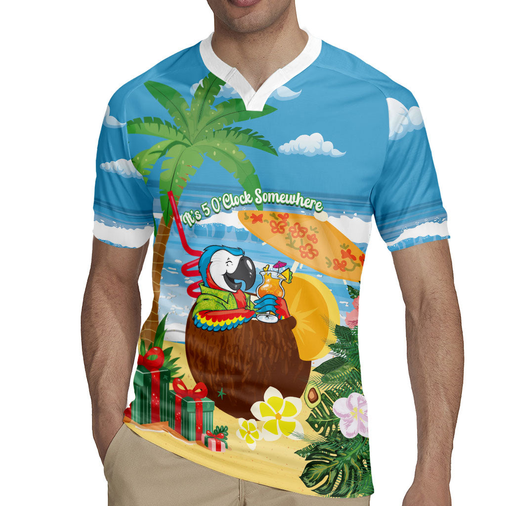 Chilling Parrot Hawaii Summer Christmas Personalized Rugby Jersey It's 5 O'Clock Somewhere Beachy Vibes LT14 - Polynesian Pride