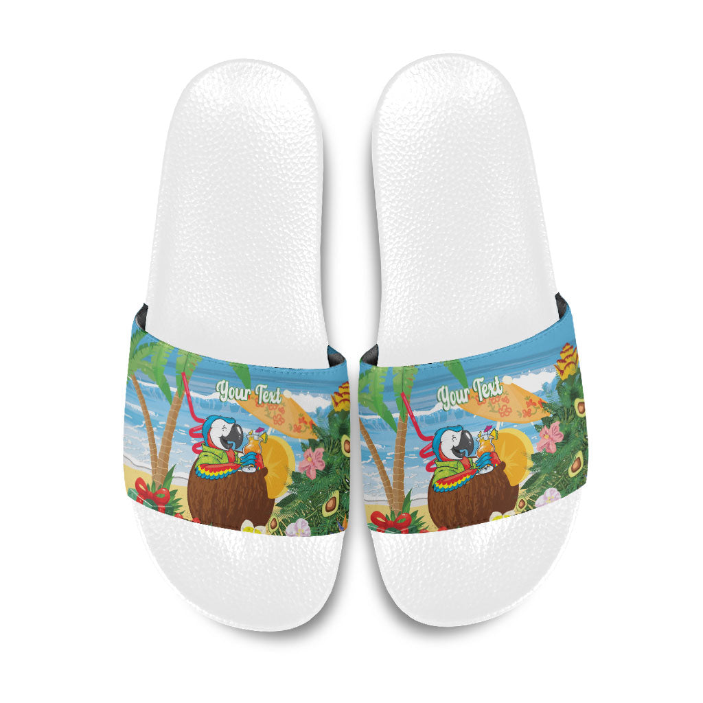 Chilling Parrot Hawaii Summer Christmas Personalized Slide Sandals It's 5 O'Clock Somewhere Beachy Vibes