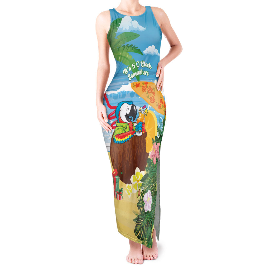 Chilling Parrot Hawaii Summer Christmas Personalized Tank Maxi Dress It's 5 O'Clock Somewhere Beachy Vibes LT14 Women Blue - Polynesian Pride