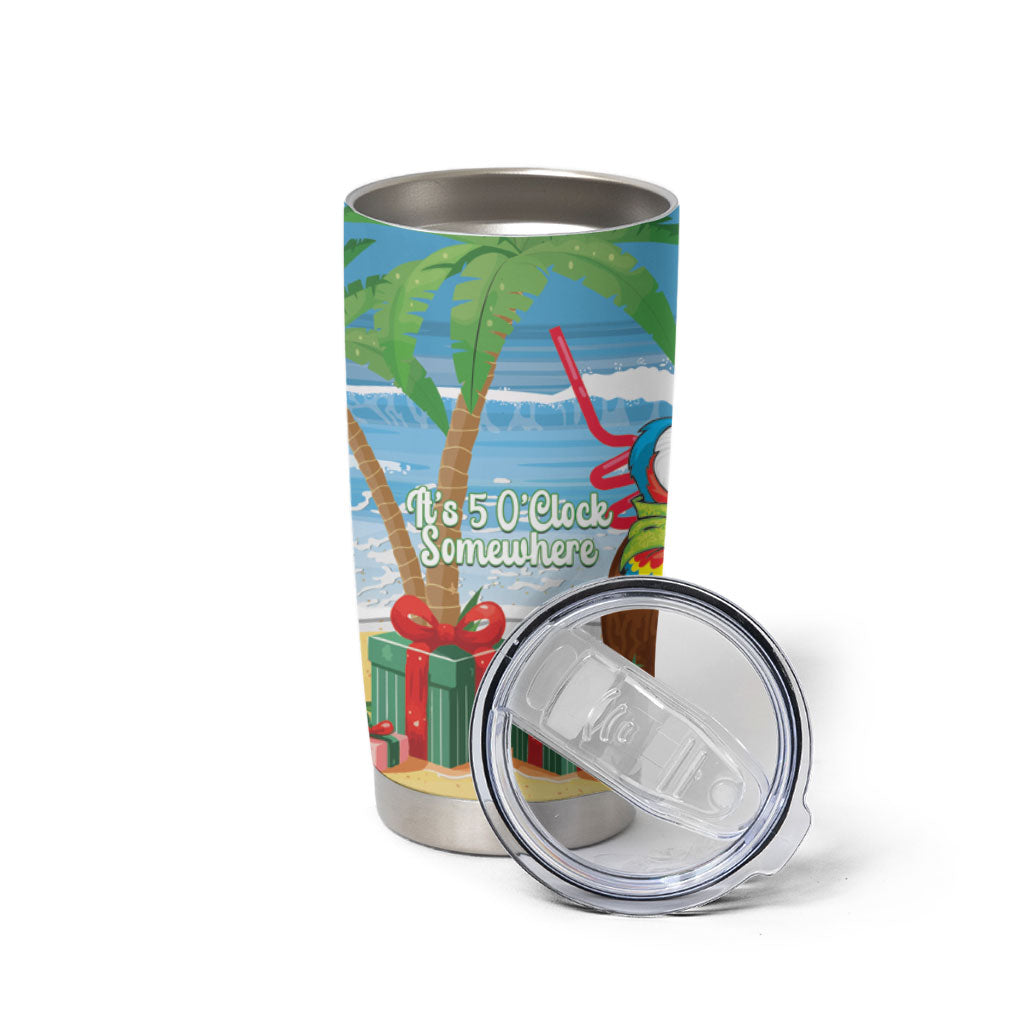 Chilling Parrot Hawaii Summer Christmas Personalized Tumbler Cup It's 5 O'Clock Somewhere Beachy Vibes