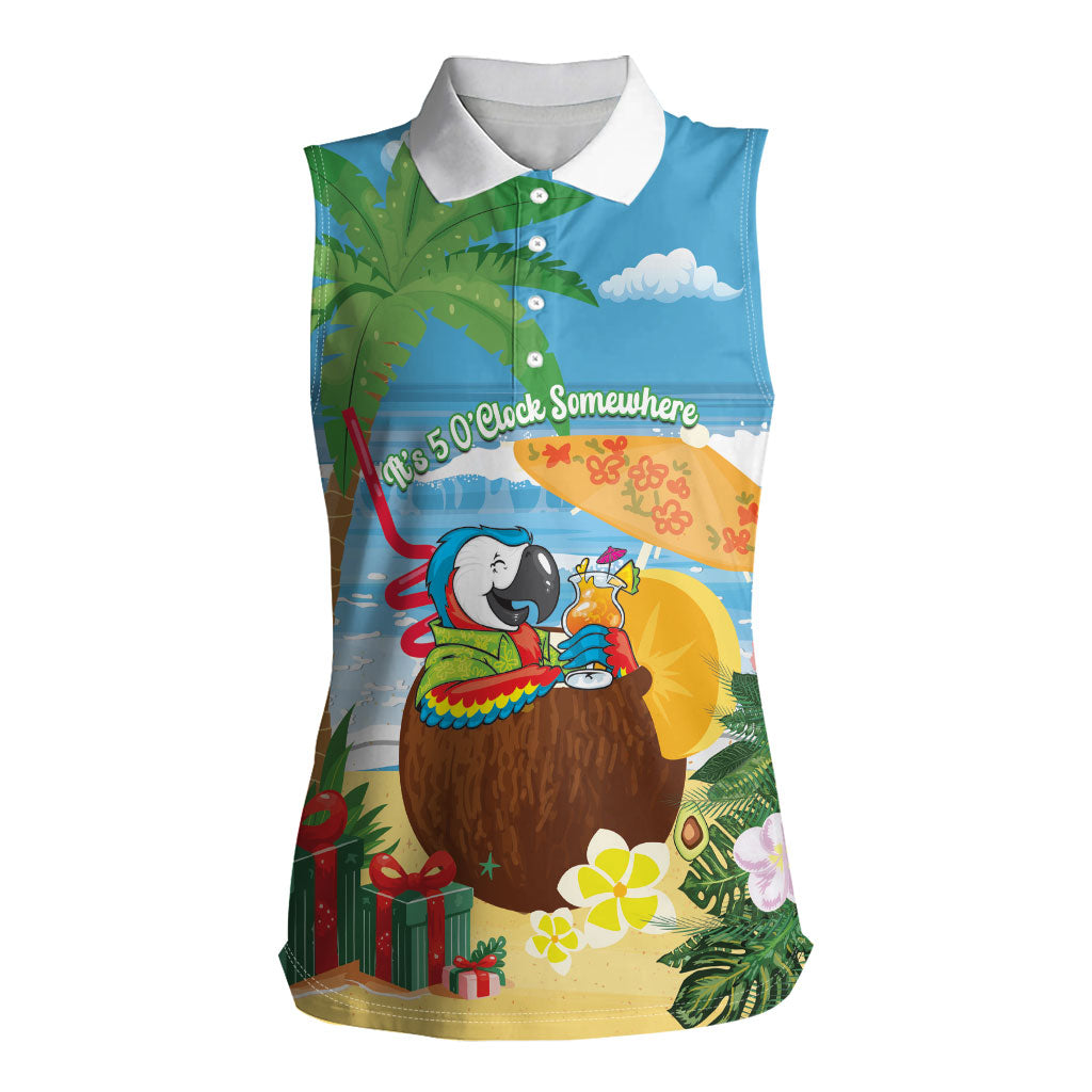 Chilling Parrot Hawaii Summer Christmas Personalized Women Sleeveless Polo Shirt It's 5 O'Clock Somewhere Beachy Vibes