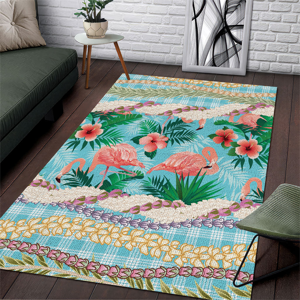 Flamingo Hawaii Summer Area Rug Hawaiian Lei Pakala Motifs Tropical Style LT14 Cyan - Polynesian Pride