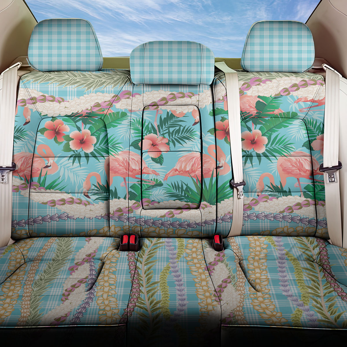 Flamingo Hawaii Summer Back Car Seat Cover Hawaiian Lei Pakala Motifs Tropical Style