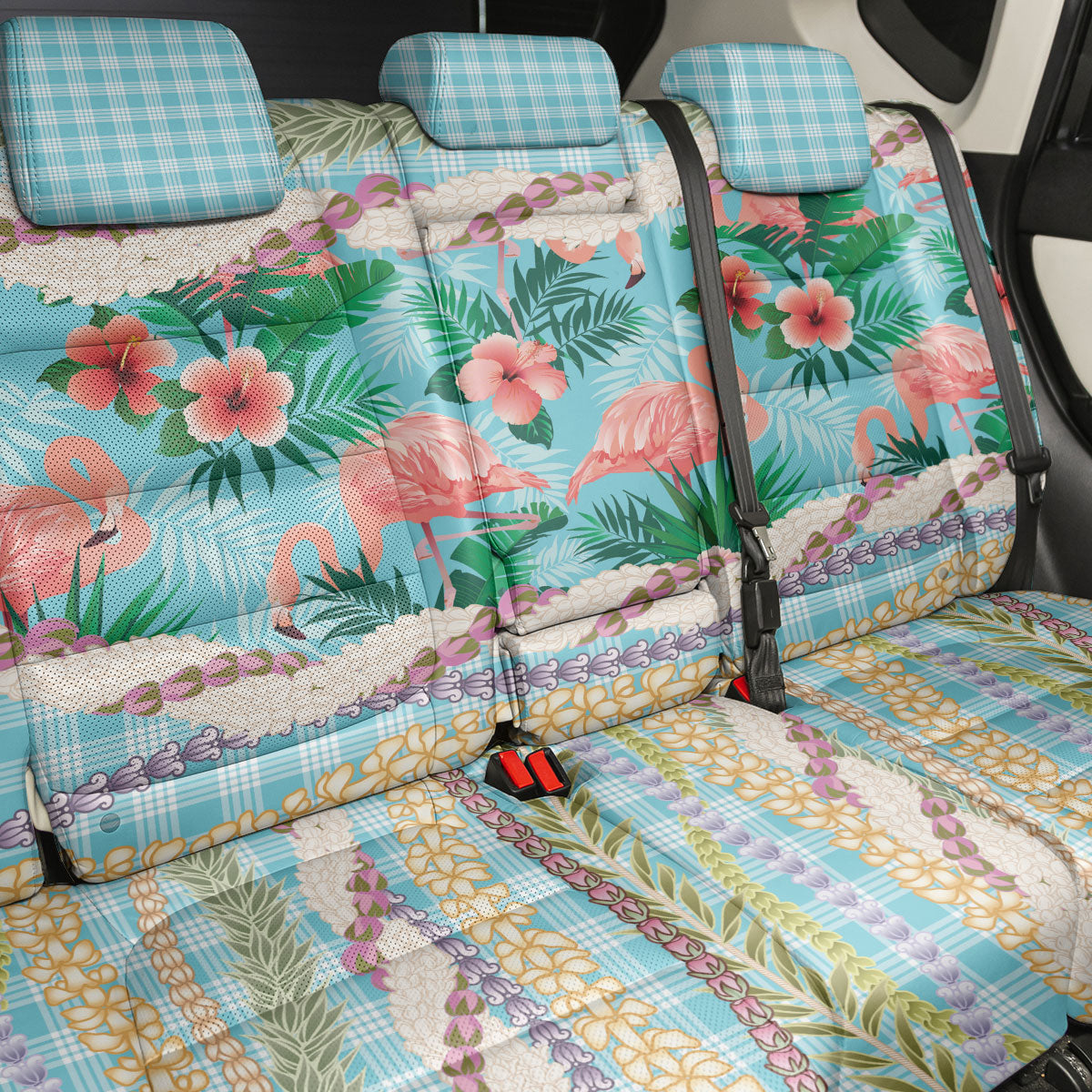 Flamingo Hawaii Summer Back Car Seat Cover Hawaiian Lei Pakala Motifs Tropical Style