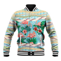 Flamingo Hawaii Summer Baseball Jacket Hawaiian Lei Pakala Motifs Tropical Style