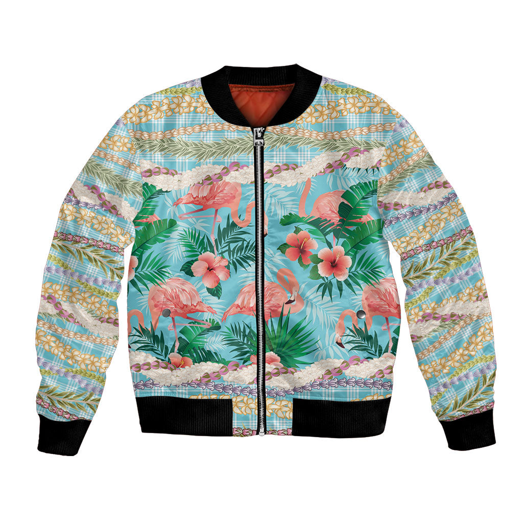 Flamingo Hawaii Summer Bomber Jacket Hawaiian Lei Pakala Motifs Tropical Style
