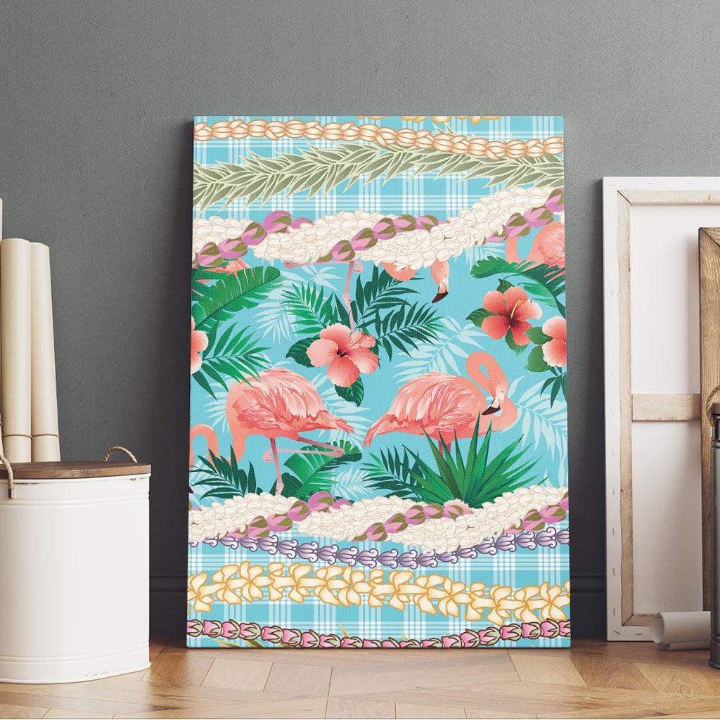 Flamingo Hawaii Summer Canvas Wall Art Hawaiian Lei Pakala Motifs Tropical Style