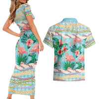 Flamingo Hawaii Summer Couples Matching Short Sleeve Bodycon Dress and Hawaiian Shirt Hawaiian Lei Pakala Motifs Tropical Style LT14 - Polynesian Pride