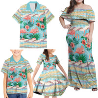 Flamingo Hawaii Summer Family Matching Off Shoulder Maxi Dress and Hawaiian Shirt Hawaiian Lei Pakala Motifs Tropical Style LT14 - Polynesian Pride