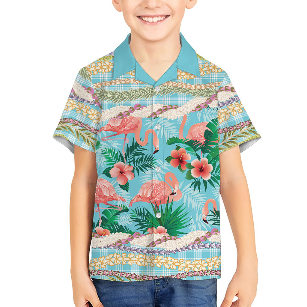 Flamingo Hawaii Summer Family Matching Short Sleeve Bodycon Dress and Hawaiian Shirt Hawaiian Lei Pakala Motifs Tropical Style LT14 Son's Shirt Cyan - Polynesian Pride