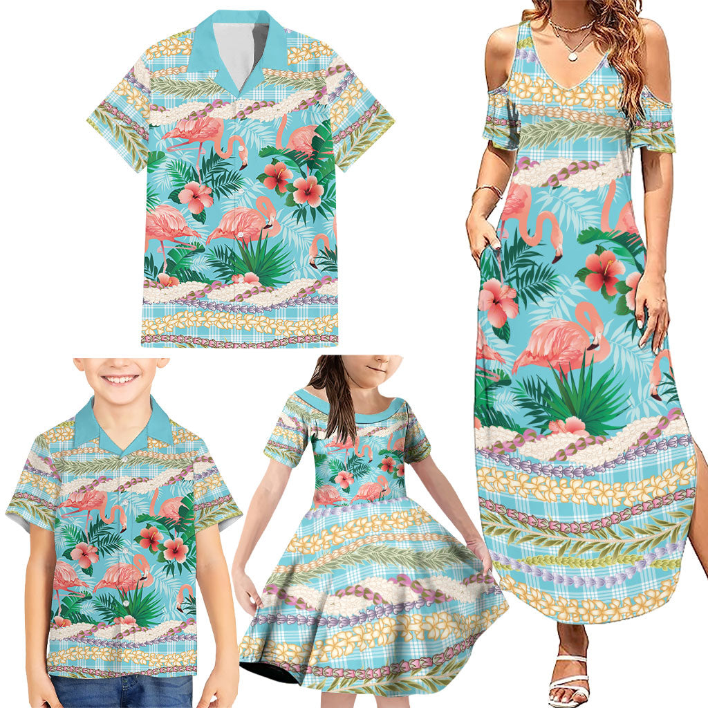 Flamingo Hawaii Summer Family Matching Summer Maxi Dress and Hawaiian Shirt Hawaiian Lei Pakala Motifs Tropical Style LT14 - Polynesian Pride