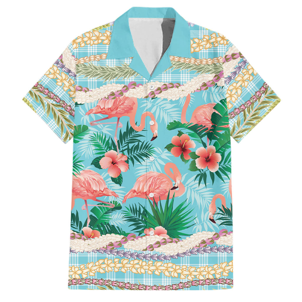 Flamingo Hawaii Summer Family Matching Summer Maxi Dress and Hawaiian Shirt Hawaiian Lei Pakala Motifs Tropical Style LT14 Dad's Shirt - Short Sleeve Cyan - Polynesian Pride