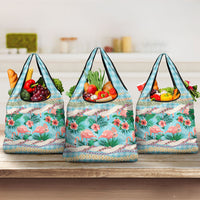 Flamingo Hawaii Summer Grocery Bag Hawaiian Lei Pakala Motifs Tropical Style LT14 3-pack One Size Cyan - Polynesian Pride