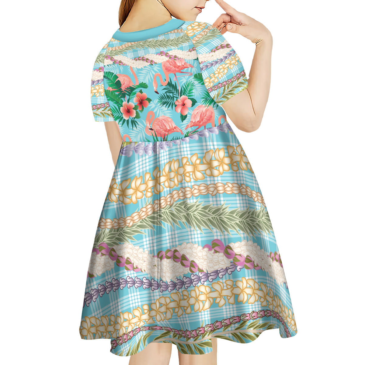Flamingo Hawaii Summer Kid Short Sleeve Dress Hawaiian Lei Pakala Motifs Tropical Style LT14 - Polynesian Pride
