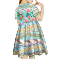 Flamingo Hawaii Summer Kid Short Sleeve Dress Hawaiian Lei Pakala Motifs Tropical Style LT14 - Polynesian Pride