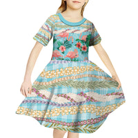 Flamingo Hawaii Summer Kid Short Sleeve Dress Hawaiian Lei Pakala Motifs Tropical Style LT14 - Polynesian Pride