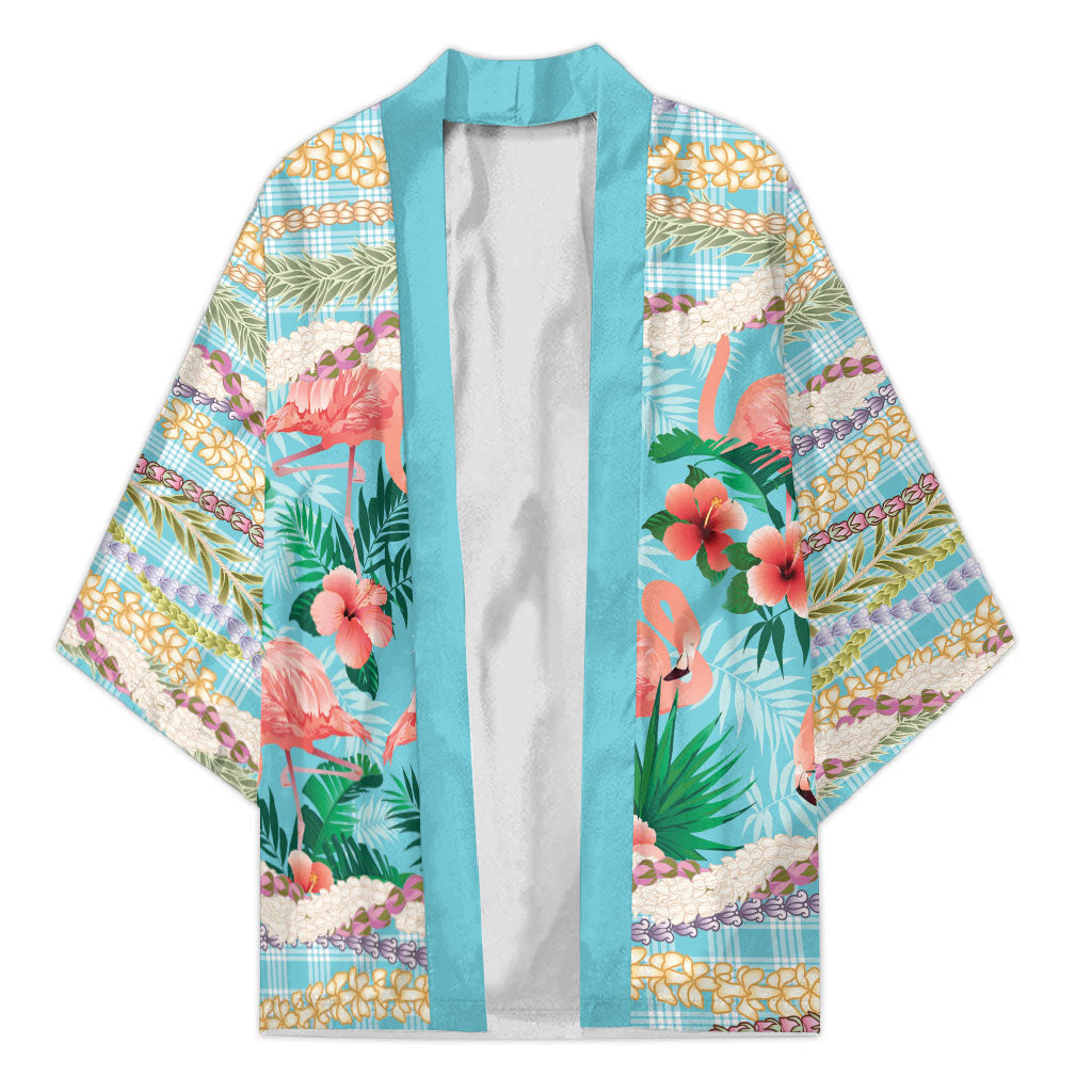 Flamingo Hawaii Summer Kimono Hawaiian Lei Pakala Motifs Tropical Style LT14 Unisex Cyan - Polynesian Pride