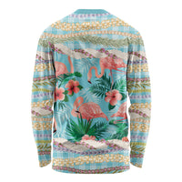 Flamingo Hawaii Summer Long Sleeve Shirt Hawaiian Lei Pakala Motifs Tropical Style