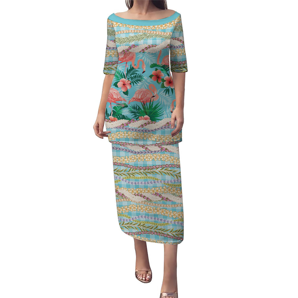 Flamingo Hawaii Summer Puletasi Hawaiian Lei Pakala Motifs Tropical Style