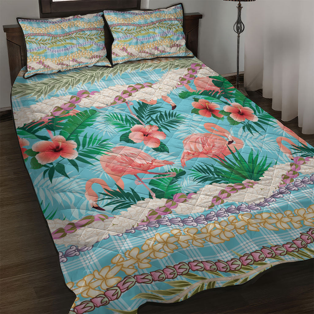 Flamingo Hawaii Summer Quilt Bed Set Hawaiian Lei Pakala Motifs Tropical Style LT14 Cyan - Polynesian Pride