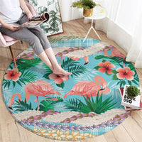 Flamingo Hawaii Summer Round Carpet Hawaiian Lei Pakala Motifs Tropical Style