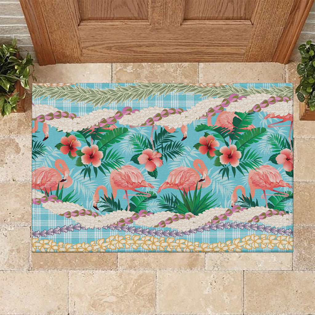 Flamingo Hawaii Summer Rubber Doormat Hawaiian Lei Pakala Motifs Tropical Style LT14 Cyan - Polynesian Pride