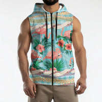 Flamingo Hawaii Summer Sleeveless Zip Hoodie Hawaiian Lei Pakala Motifs Tropical Style LT14 - Polynesian Pride