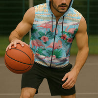 Flamingo Hawaii Summer Sleeveless Zip Hoodie Hawaiian Lei Pakala Motifs Tropical Style LT14 - Polynesian Pride