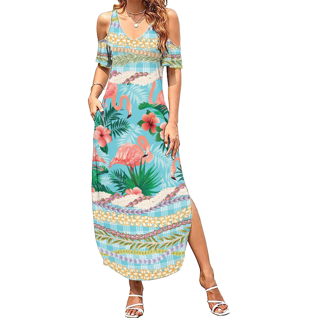 Flamingo Hawaii Summer Summer Maxi Dress Hawaiian Lei Pakala Motifs Tropical Style