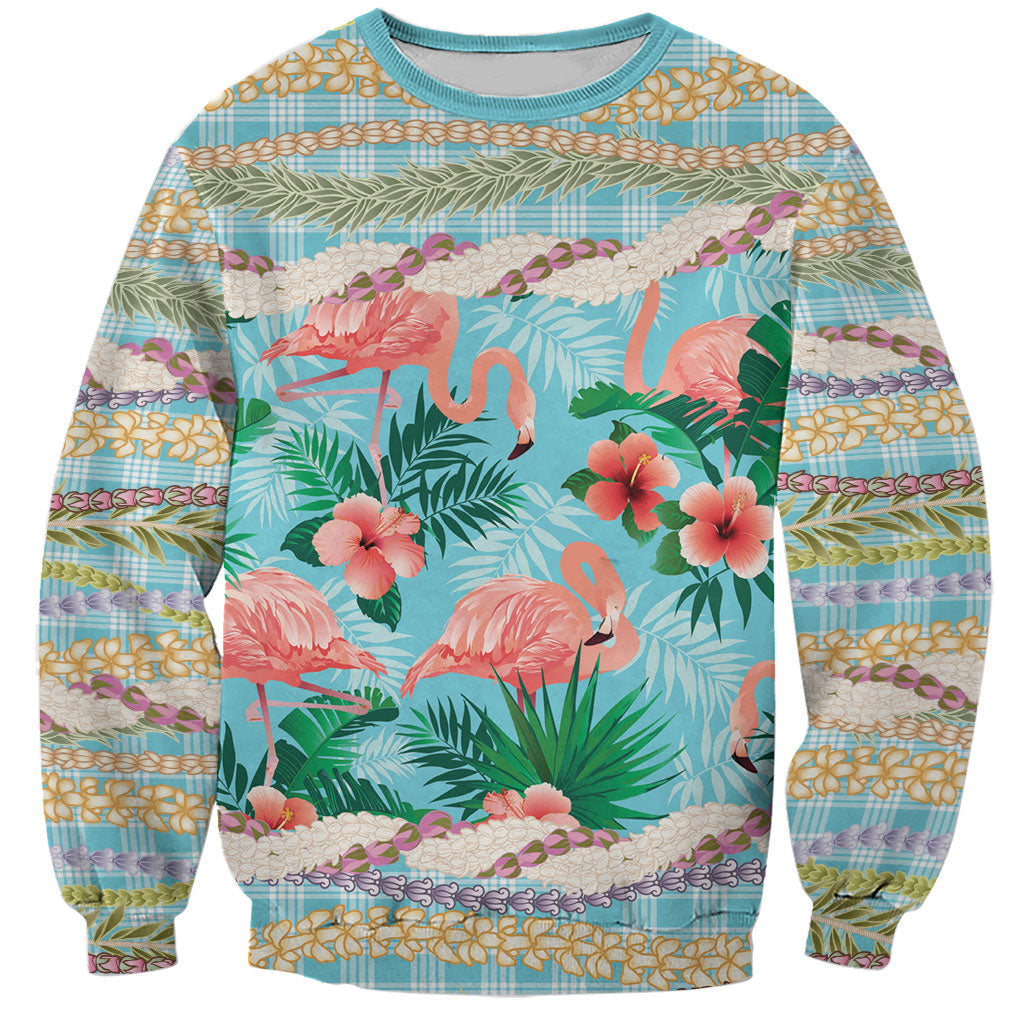 Flamingo Hawaii Summer Sweatshirt Hawaiian Lei Pakala Motifs Tropical Style LT14 Unisex Cyan - Polynesian Pride
