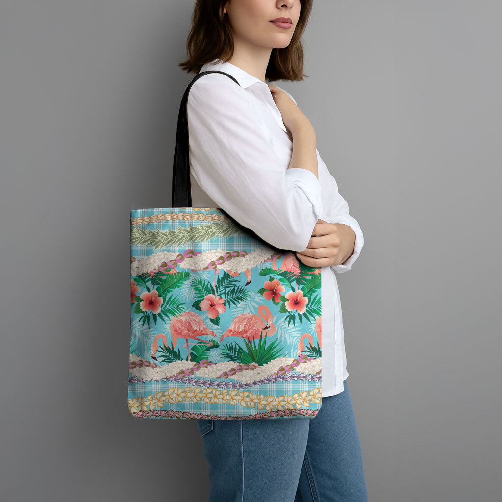 Flamingo Hawaii Summer Tote Bag Hawaiian Lei Pakala Motifs Tropical Style LT14 - Polynesian Pride
