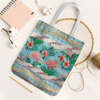 Flamingo Hawaii Summer Tote Bag Hawaiian Lei Pakala Motifs Tropical Style LT14 White Strap One Size Cyan - Polynesian Pride
