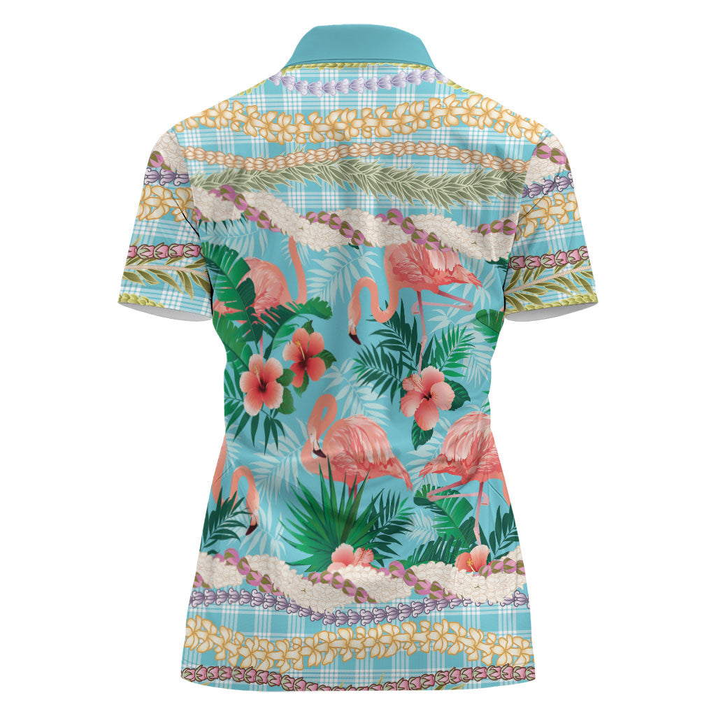 Flamingo Hawaii Summer Women Polo Shirt Hawaiian Lei Pakala Motifs Tropical Style LT14 - Polynesian Pride