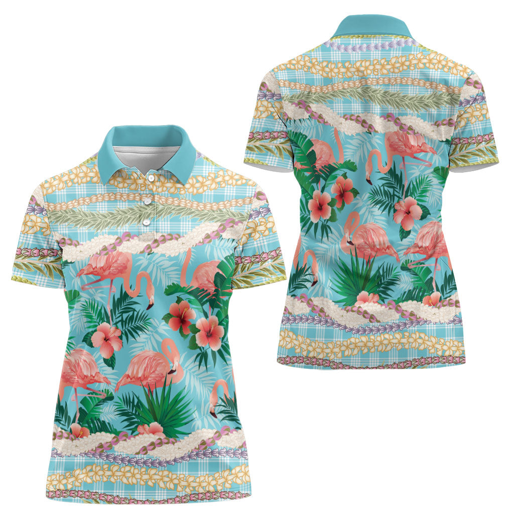 Flamingo Hawaii Summer Women Polo Shirt Hawaiian Lei Pakala Motifs Tropical Style LT14 - Polynesian Pride
