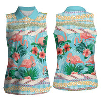 Flamingo Hawaii Summer Women Sleeveless Polo Shirt Hawaiian Lei Pakala Motifs Tropical Style LT14 - Polynesian Pride