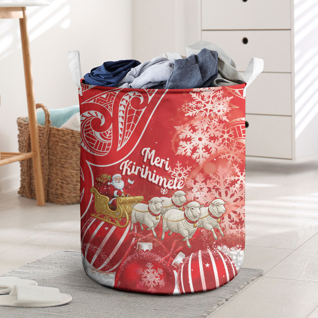 New Zealand Christmas In July Laundry Basket Funny Santa Sheep Meri Kirihimete Red LT14 Red - Polynesian Pride