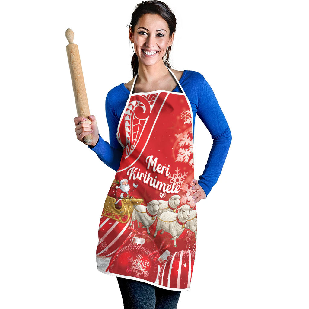 New Zealand Christmas In July Apron Funny Santa Sheep Meri Kirihimete Red LT14 - Polynesian Pride