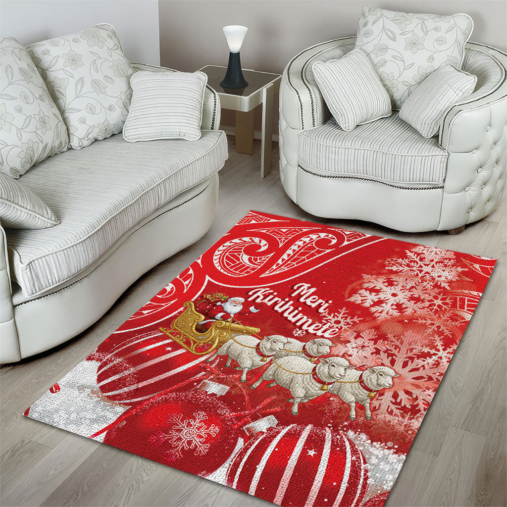 New Zealand Christmas In July Area Rug Funny Santa Sheep Meri Kirihimete Red LT14 - Polynesian Pride