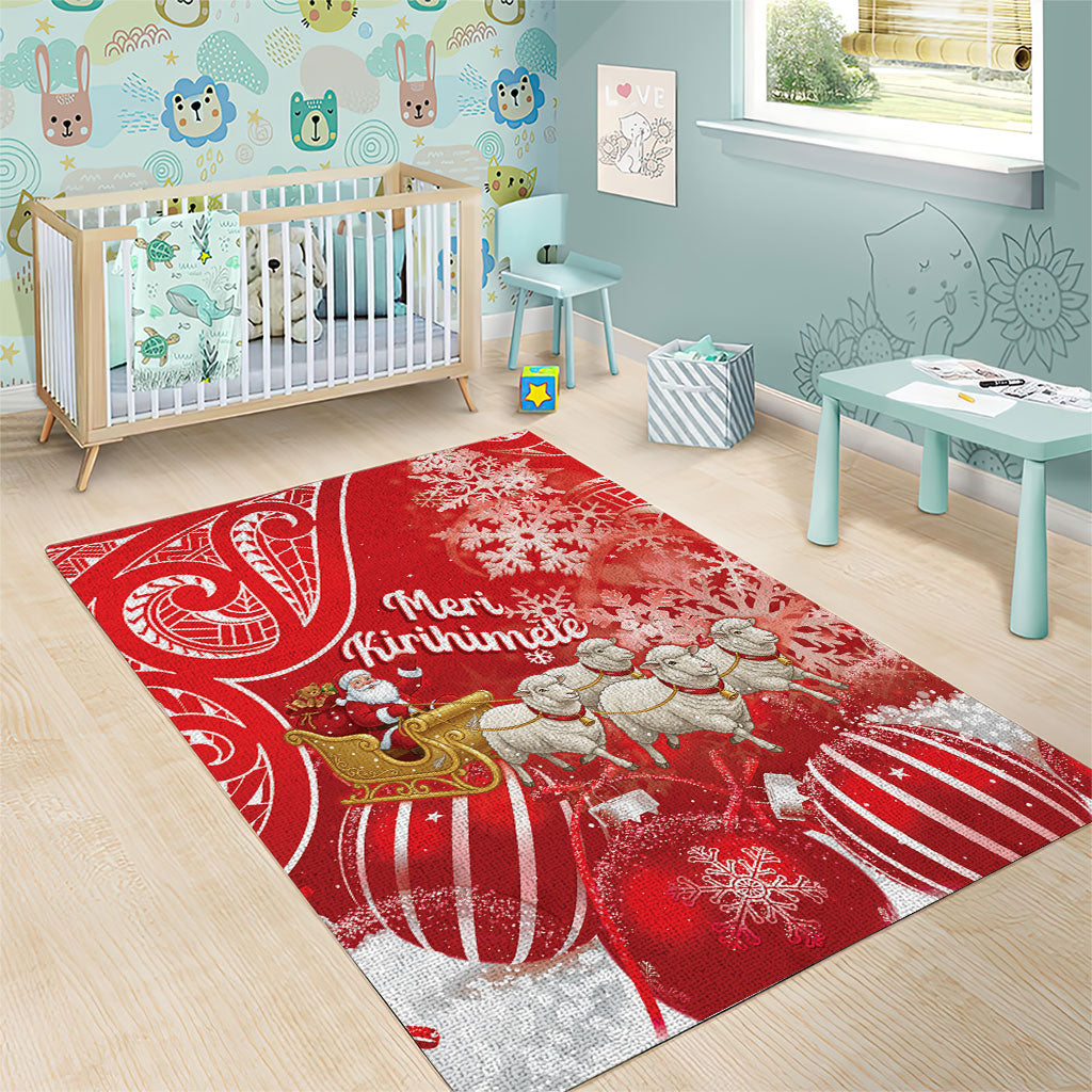 New Zealand Christmas In July Area Rug Funny Santa Sheep Meri Kirihimete Red LT14 - Polynesian Pride