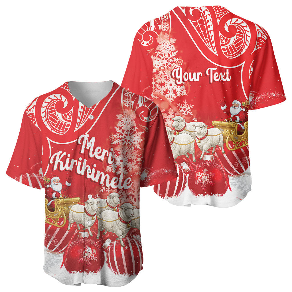 New Zealand Christmas In July Personalised Baseball Jersey Funny Santa Sheep Meri Kirihimete Red LT14 - Polynesian Pride