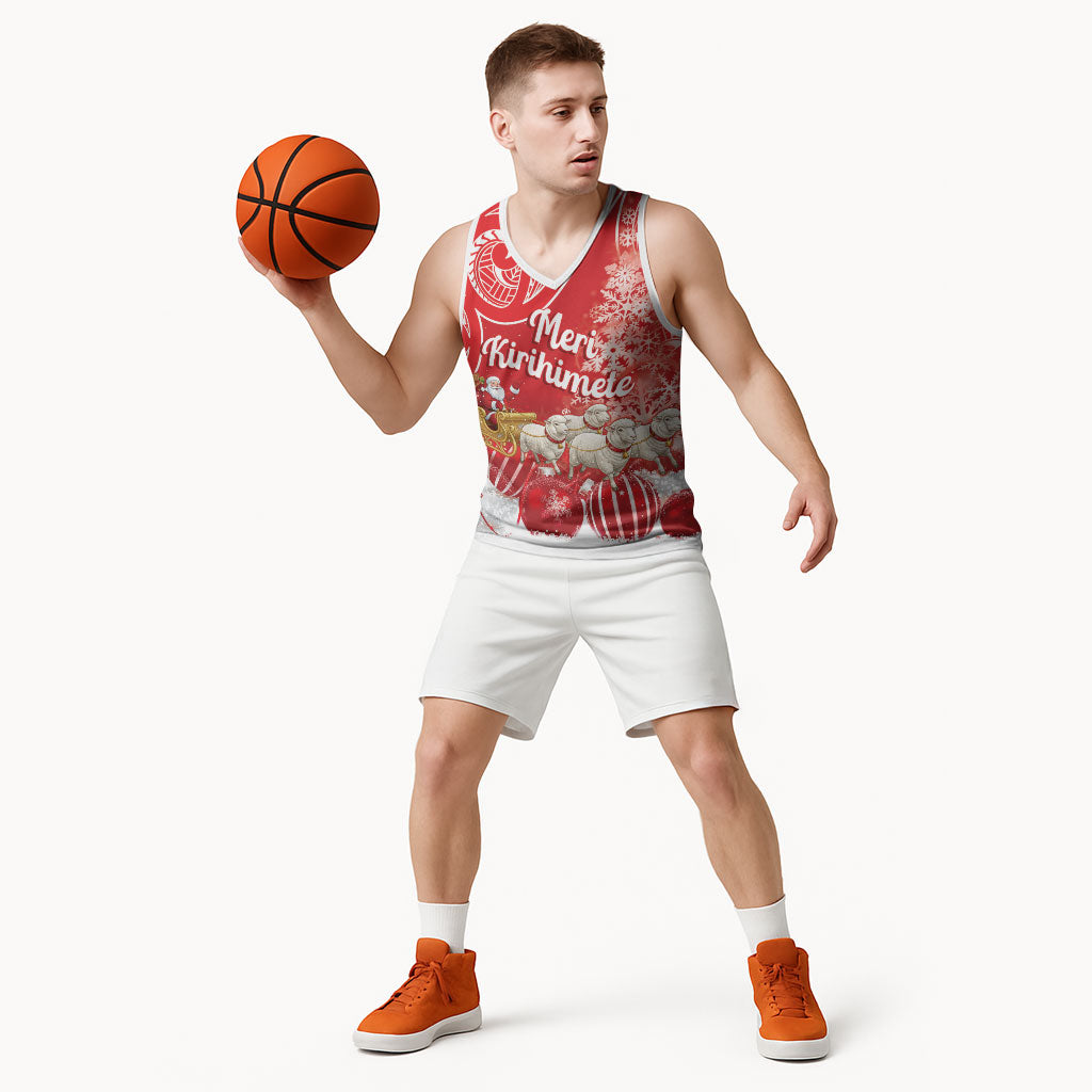 New Zealand Christmas In July Personalised Basketball Jersey Funny Santa Sheep Meri Kirihimete Red LT14 - Polynesian Pride