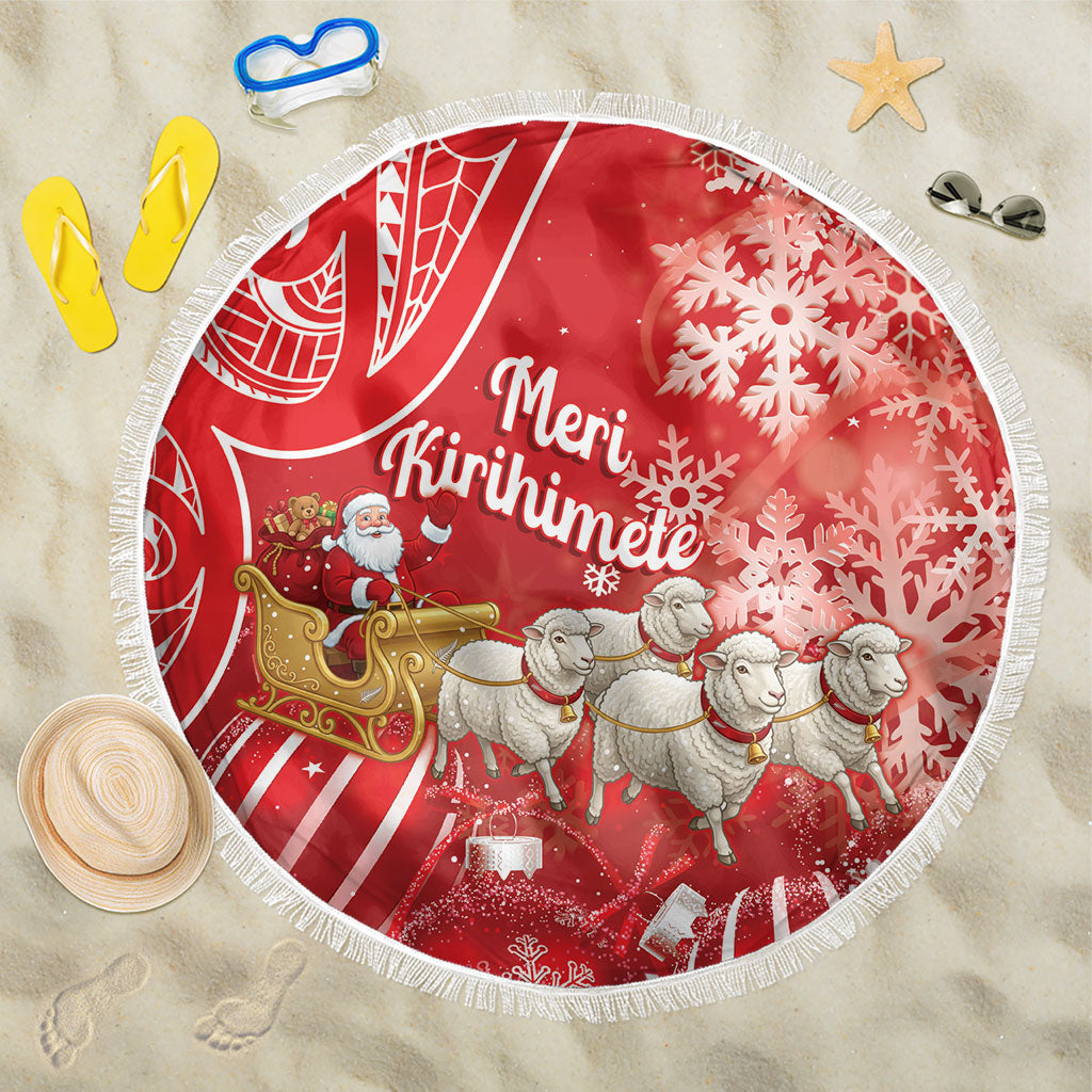 New Zealand Christmas In July Beach Blanket Funny Santa Sheep Meri Kirihimete Red LT14 One Size 150cm Red - Polynesian Pride