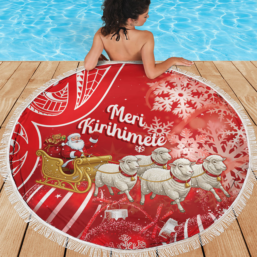 New Zealand Christmas In July Beach Blanket Funny Santa Sheep Meri Kirihimete Red LT14 - Polynesian Pride