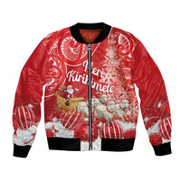 New Zealand Christmas In July Personalised Bomber Jacket Funny Santa Sheep Meri Kirihimete Red LT14 Unisex Red - Polynesian Pride