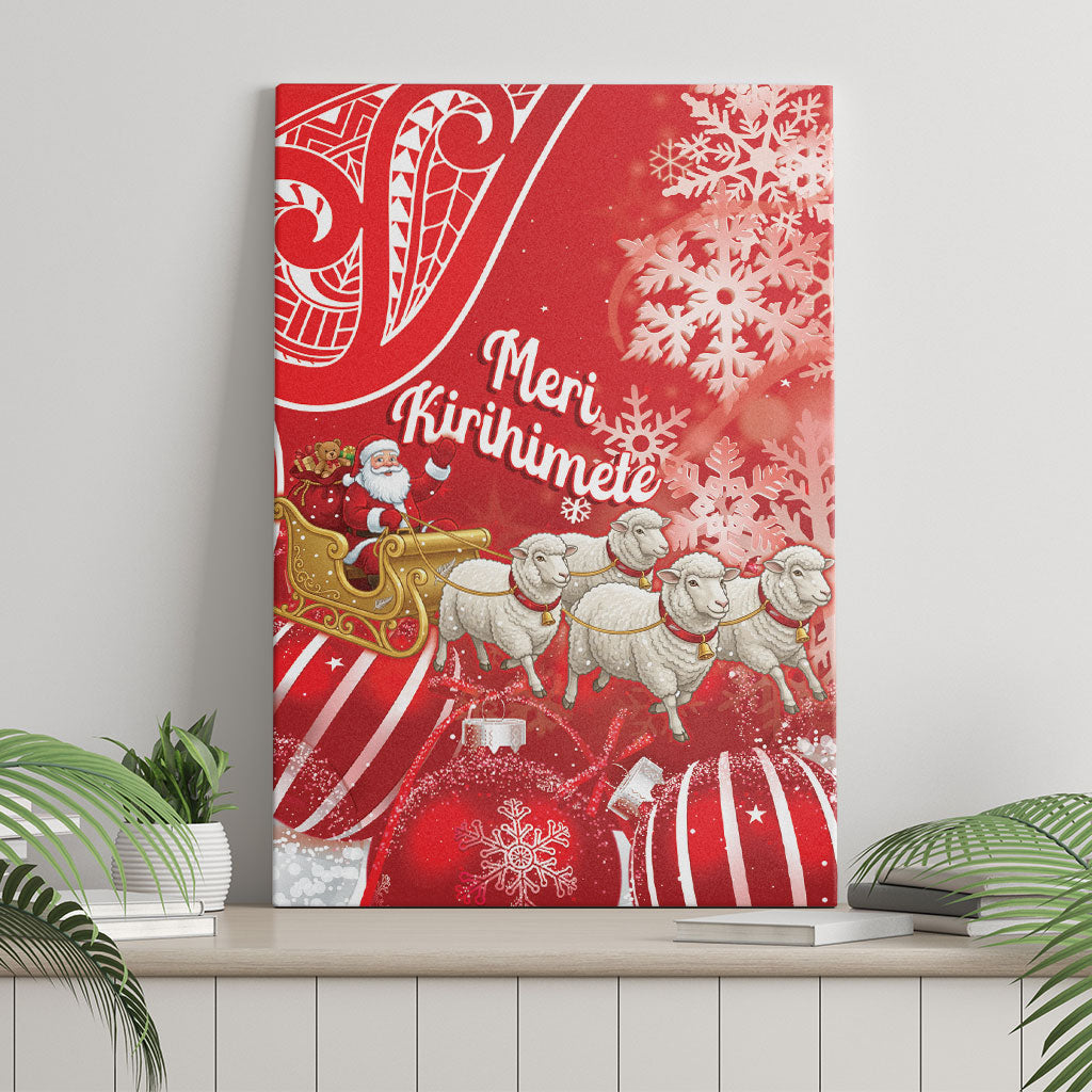 New Zealand Christmas In July Canvas Wall Art Funny Santa Sheep Meri Kirihimete Red LT14 - Polynesian Pride