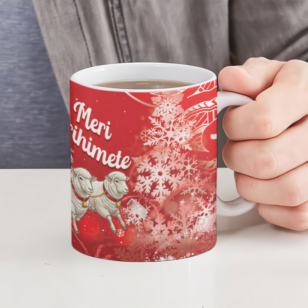 New Zealand Christmas In July Personalised Ceramic Mug Funny Santa Sheep Meri Kirihimete Red LT14 - Polynesian Pride
